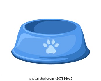 Blue Empty Dog Bowl Isolated On A White Background. Vector Illustration.