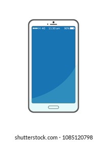 Blue empty mobile phone screen with time and charge rate, blank display of cellphone, electronic gadget smartphone device isolated on white vector