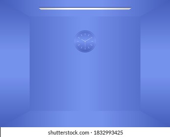 Blue empty room with analog clocks show the time is 10:10 am or pm.