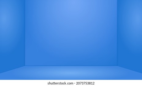 Blue empty room background. Minimalist design interior background. Gradient light on wall and floor. Empty indoor space.