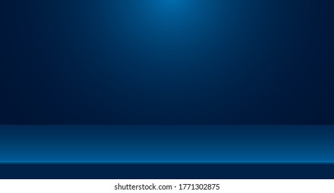 Blaues leeres Zimmer-Studio für Hintergrund und Anzeige von Content Design. Werbebanner für Produkte auf der Website. Vektorgrafik-Design.