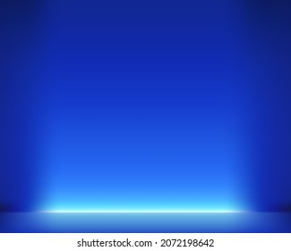 Blue empty scene with neon light. Realistic vector illustration