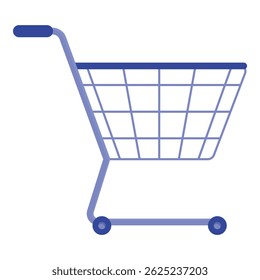 Blue empty shopping cart waiting for products, retail concept