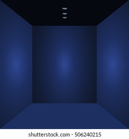 Blue Empty studio abstract background. The interior of a dark room with the lower lamps.