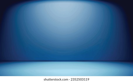 Sala de estudio vacía azul para la colocación del producto o como plantilla de diseño con ángulo de pared en una vista de cuadro completo Ilustración vectorial