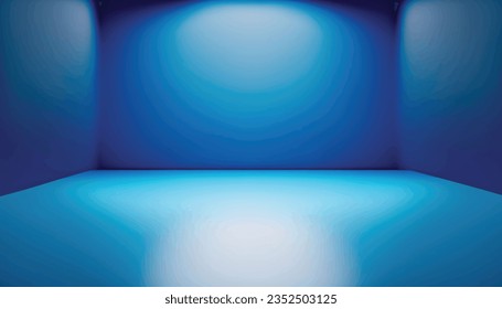 Blauer leerer Studio-Raum für die Produktplatzierung oder als Design-Vorlage mit Wandwinkel in voller Rahmenansicht Vektor-Illustration