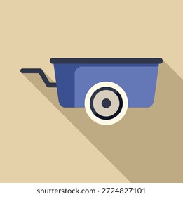 Carretilla vacía azul del carro que se detiene en el suelo, icono plano del estilo con la sombra larga