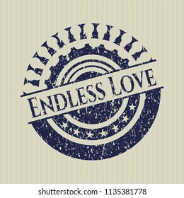 Blue Endless Love distressed with rubber seal texture