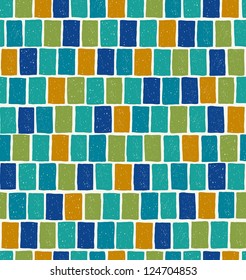 Blue endless mosaic square pattern. Seamless retro texture. Template for design and decoration