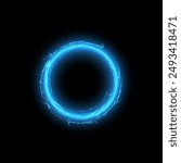 Blue energy circle with electric sparks on a black background. Vector illustration of dynamic and glowing, resembling a thunder effect. Perfect for sci-fi and futuristic designs.