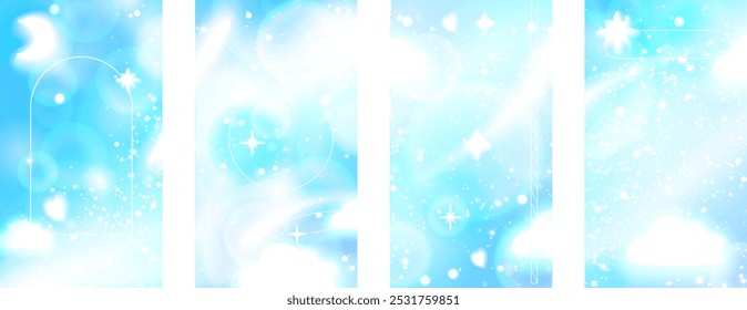 Blue energy flare background story set with light effects and sparkles. Stock vector illustration in realistic anime style. Can be used as wallpaper.