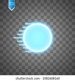 Blue energy ring with speed glow lines on transparent backgraund. abstract.conceptual vector design with free area in center for any object.