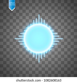 Blue energy ring with speed glow lines on transparent backgraund. abstract.conceptual vector design with free area in center for any object.