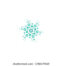Logo de la ronda de energía azul aislado en blanco. Círculos y puntos de forma abstracta. Ciencia creativa, logotipo tecnológico. Sistema, comunicación, red, interacción, señal de trabajo en equipo.  Ilustración del vector