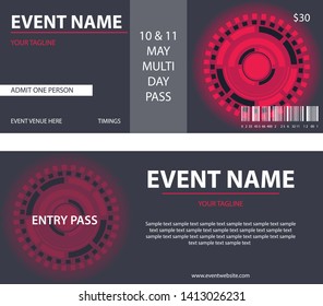 Blue entry pass with elegant design, front and back side