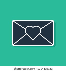 Blue Envelope with 8 March icon isolated on green background. Message love. Letter love and romance. International Happy Women Day.  Vector Illustration