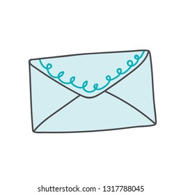 Blue envelope doodle style vector