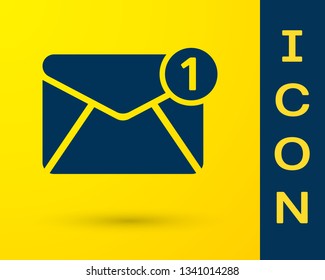 Blue Envelope icon isolated on yellow background. Received message concept. New, email incoming message, sms. Mail delivery service. Vector Illustration