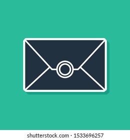 Blue Envelope icon isolated on green background. Email message letter symbol.  Vector Illustration