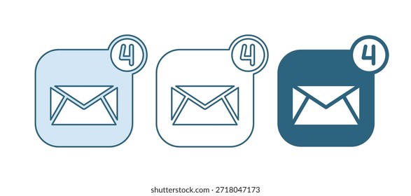 Ícone de envelope azul isolado no fundo branco. Conceito de mensagem recebida. Novo, mensagem de entrada de email, sms. Serviço de entrega de email.  Vetor