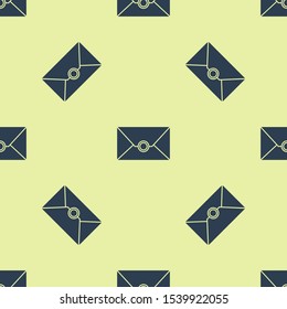 Blue Envelope icon isolated seamless pattern on yellow background. Email message letter symbol.  Vector Illustration
