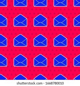 Icono de Sobre azul aislado sin fisuras en fondo rojo. Símbolo de carta de mensaje de correo electrónico. Ilustración vectorial