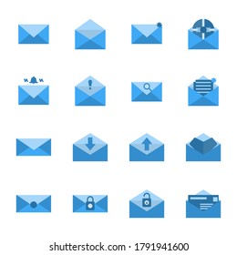 Blue Envelope Letter Icon Set Notification Inbox Outbox Postcard Read Message