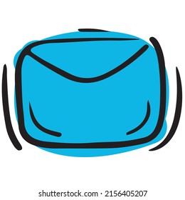 carta de sobre azul, aviso de correo, elemento aislado vector en estilo doodle, fondo blanco, doodles comerciales de colores, contorno negro