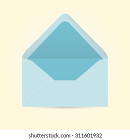 Blue envelope on yellow background. Vector illustration.