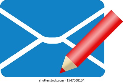 Blue envelope with red pencil editing. Vector icon.