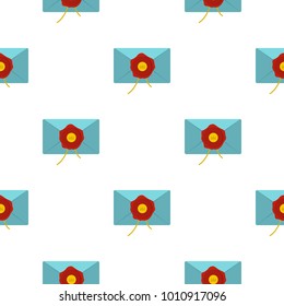 Blue envelope with red wax seal pattern seamless flat style for web vector illustration