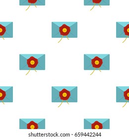 Blue envelope with red wax seal pattern seamless flat style for web vector illustration