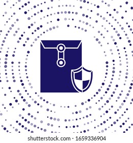 Blue Envelope with shield icon isolated on white background. Insurance concept. Security, safety, protection, protect concept. Abstract circle random dots. Vector Illustration