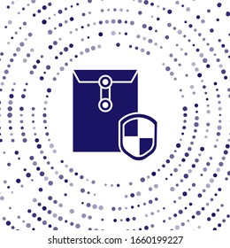 Blue Envelope with shield icon isolated on white background. Insurance concept. Security, safety, protection, protect concept. Abstract circle random dots. Vector Illustration