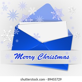 blue envelope with snowflakes and congratulations on a gray background