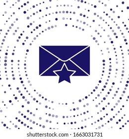 Blue Envelope with star icon isolated on white background. Important email, add to favourite icon. Starred message mail. Abstract circle random dots. Vector Illustration