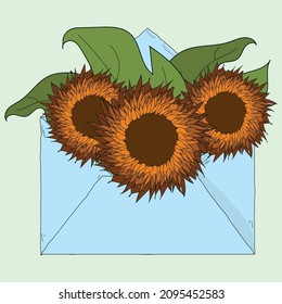Sobre azul con tres girasoles