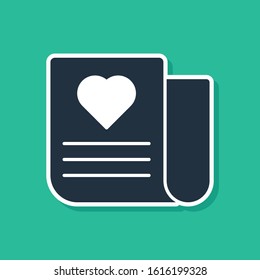 Blue Envelope with Valentine heart icon isolated on green background. Message love. Letter love and romance.  Vector Illustration