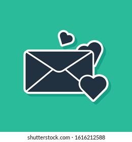 Blue Envelope with Valentine heart icon isolated on green background. Message love. Letter love and romance.  Vector Illustration