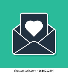 Blue Envelope with Valentine heart icon isolated on green background. Message love. Letter love and romance.  Vector Illustration