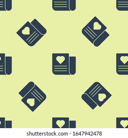 Blue Envelope with Valentine heart icon isolated seamless pattern on yellow background. Message love. Letter love and romance.  Vector Illustration