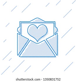 Blue Envelope with Valentine heart line icon isolated on white background. Letter love and romance. Vector Illustration
