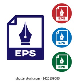 Blue EPS file document icon. Download eps button icon isolated on white background. EPS file symbol. Set color icon in circle buttons. Vector Illustration