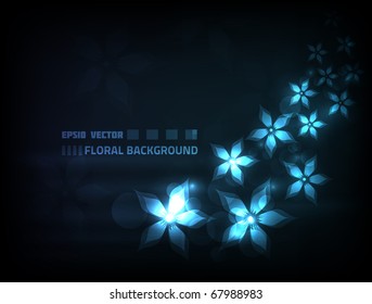 Blue EPS10 vector floral background on a black background