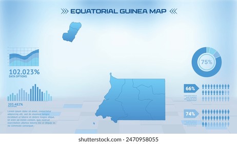 Mapa azul de Guinea Ecuatorial con Estados, Ilustración vectorial del mapa infográfico de Guinea Ecuatorial Política