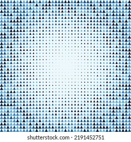 Blue Equilateral Triangle Shapes Halftone Pattern. A Linear Arrangement Of Triangular Symbols. Isolated On A Light Blue Background.