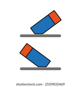 Blue eraser vector. Office tool symbol. Simple flat design. Icon with orange detail.