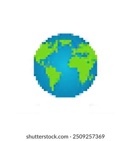 blue erth mosaic pixel art illustration isolated on white background
