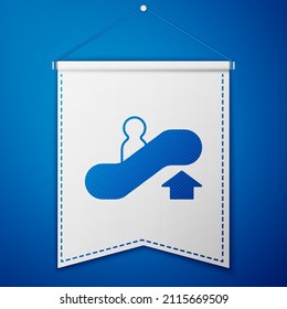 Icono de escalador azul aislado en fondo azul. Plantilla de inclinación blanca. Vector