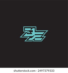 blue esport dynamic gaming monogram logo letter sporty and bold concept JE